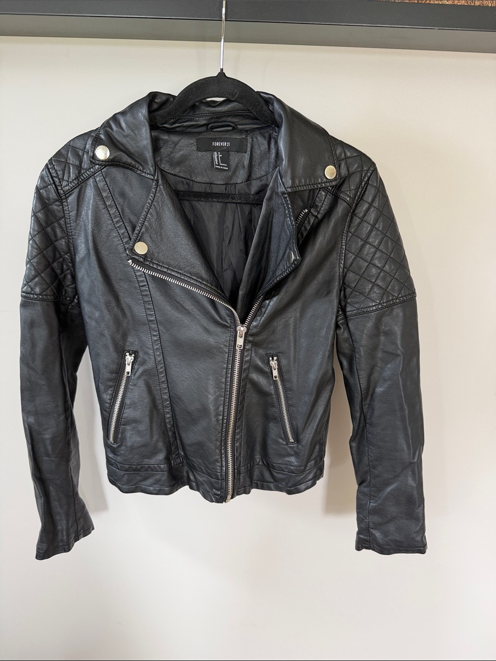 Forever 21 Black Quilted Faux Leather Moto Jacket